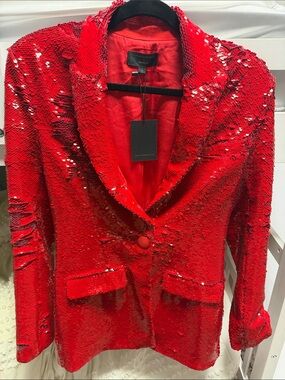 Red Sequin Blazer Jacket - Statement Evening Blazer